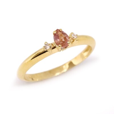 14KT Yellow Gold Pear Pink Sapphire Two Diamond Accent Ring