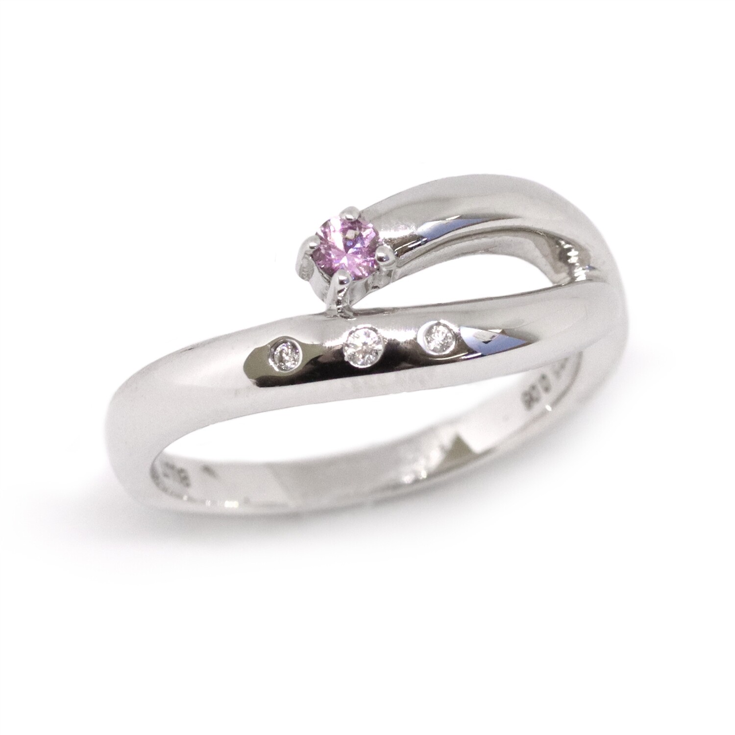 Silver Round Pink Sapphire and Diamond Accent Swirl Ring