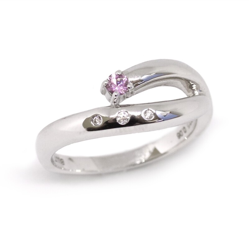 Silver Round Pink Sapphire and Diamond Accent Swirl Ring