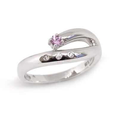 Silver Round Pink Sapphire and Diamond Accent Swirl Ring