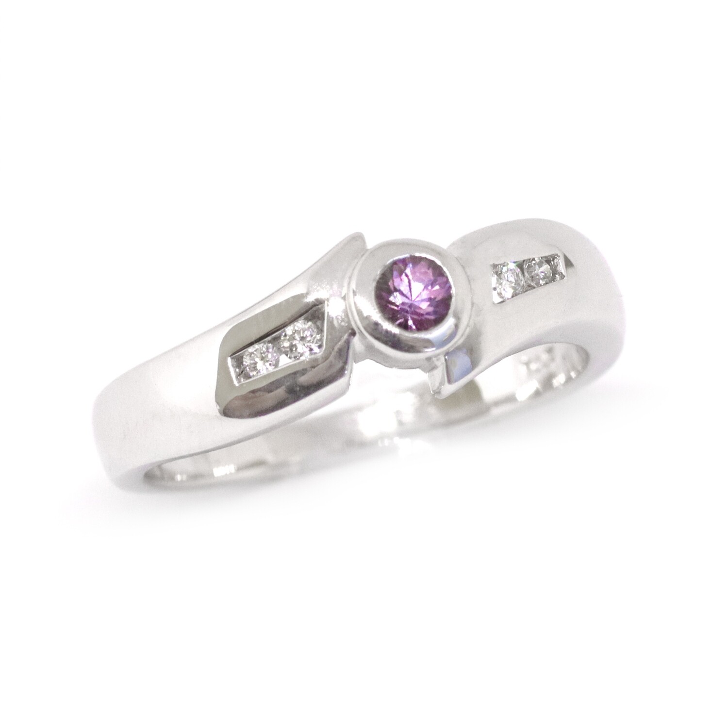Silver Round Pink Sapphire and Diamond Accent Ring