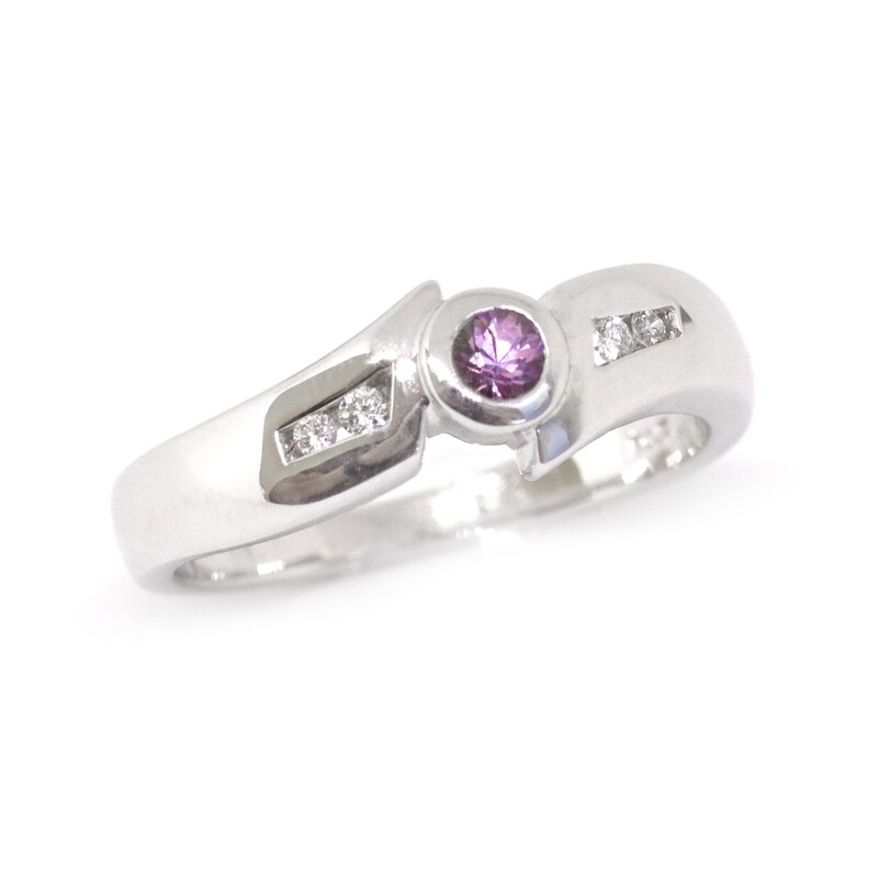 Silver Round Pink Sapphire and Diamond Accent Ring