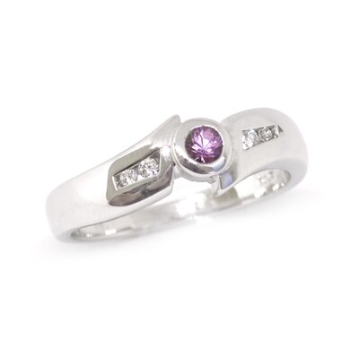 Silver Round Pink Sapphire and Diamond Accent Ring