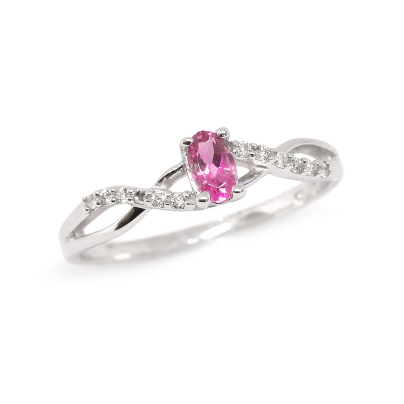 10KT White Gold Oval Pink Tourmaline Diamond Twist Ring