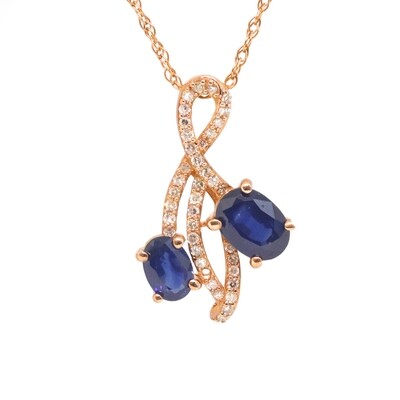 10KT Rose Gold Dual Oval Sapphire and Diamond Necklace