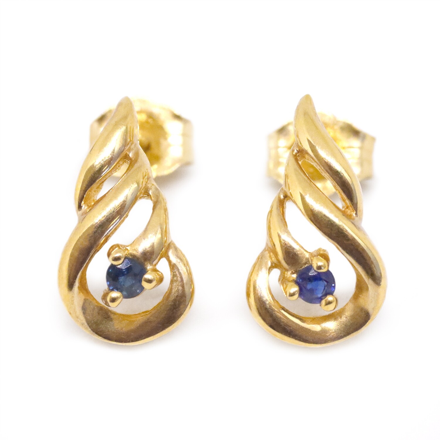 14KT Yellow Gold Round Sapphire Swirl Earrings