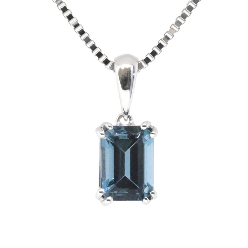 14KT White Gold Rectangle London Blue Topaz Necklace