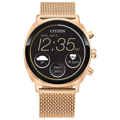 Citizen Rose Gold Tone Black Touchscreen CZ Smartwatch