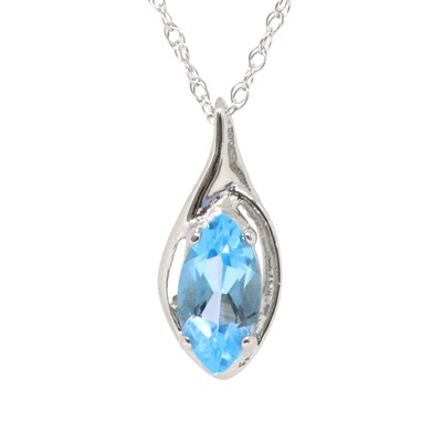 14KT White Gold Marquis Swiss Blue Topaz Necklace