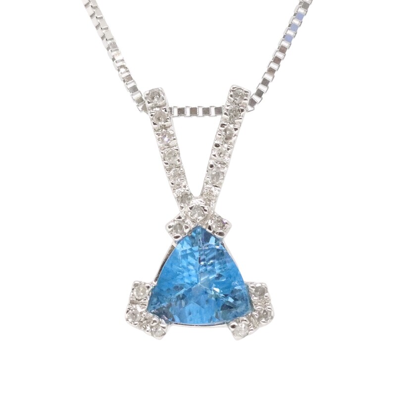 14KT White Gold Trillion Blue Topaz Diamond Accent Necklace