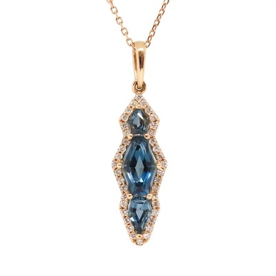 14KT Rose Gold Fancy London Blue Topaz Diamond Halo Necklace