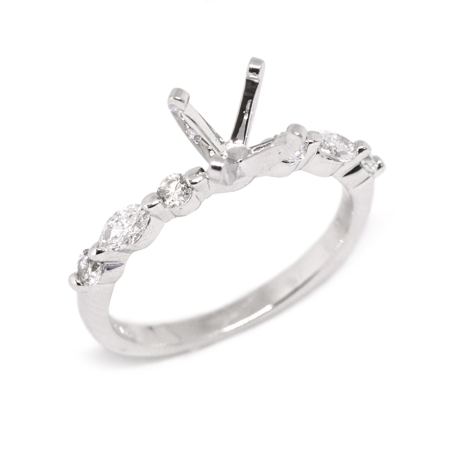 14KT White Gold Marquis and Round Diamond Semi-Mount Engagement Ring