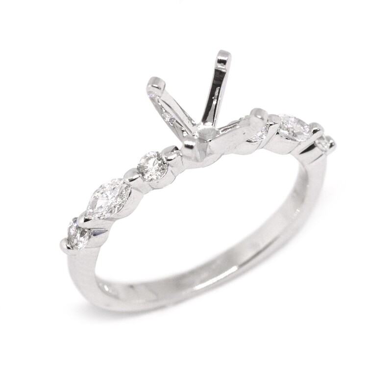 14KT White Gold Marquis and Round Diamond Semi-Mount Engagement Ring