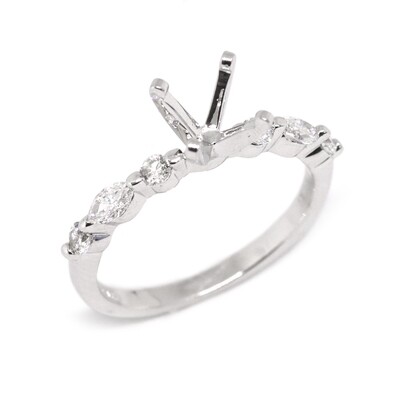 14KT White Gold Marquis and Round Diamond Semi-Mount Engagement Ring