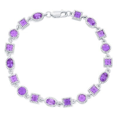 Silver Oval and Square Amethyst Bracelet