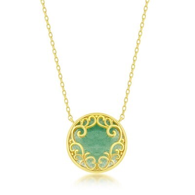 Yellow Gold-Plated Round Jade Filigree Necklace