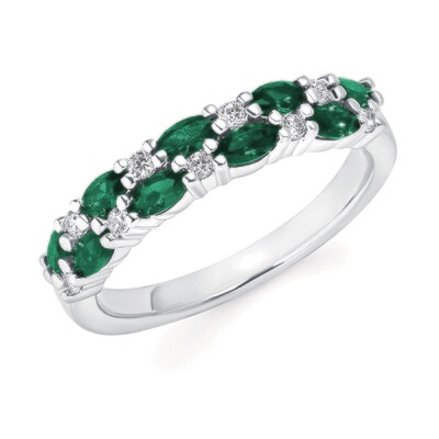 14KT White Gold Marquis Emerald Round Diamond Band