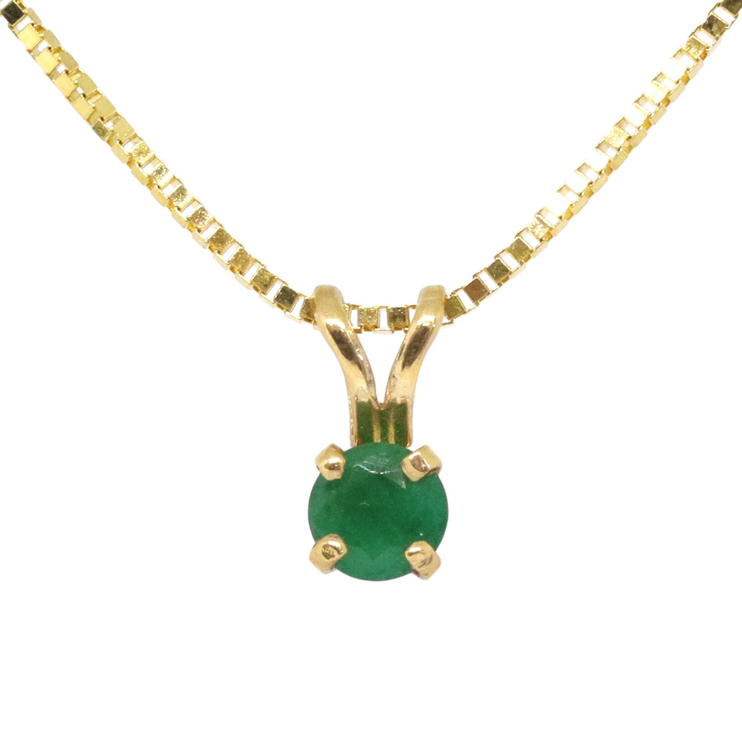 14KT Yellow Gold Round Emerald Solitaire Necklace