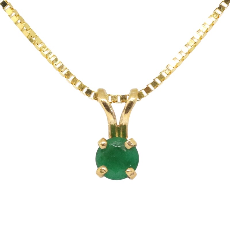 14KT Yellow Gold Round Emerald Solitaire Necklace