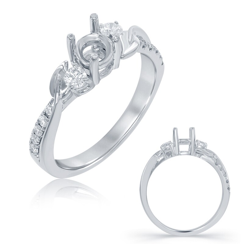 14KT White Gold Diamond Vine Engagement Ring Semi Mount