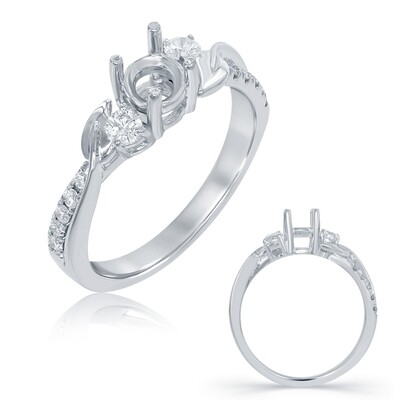 14KT White Gold Diamond Vine Engagement Ring Semi Mount