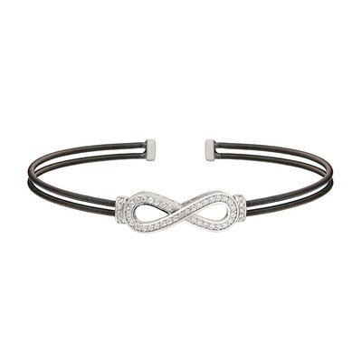 Bella Cavo Black-Tone Infinity Simulated Diamond Dual Cable Cuff Bracelet