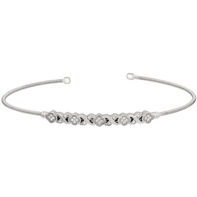 Silver Simulated Diamond XO Flower Cable Cuff Bracelet