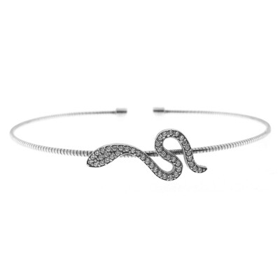 Bella Cavo Silver Simulated Diamond Snake Cable Cuff Bracelet