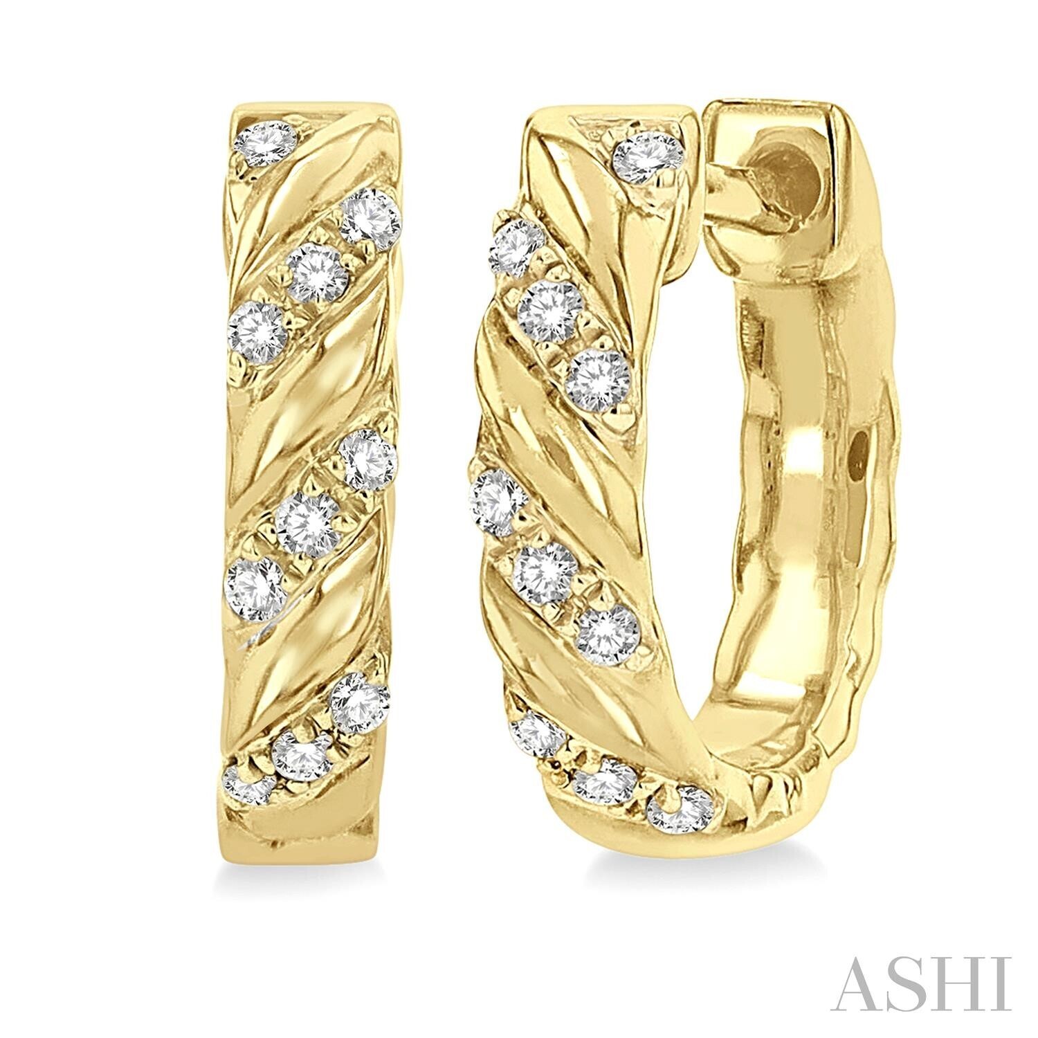 10KT Yellow Gold Half Twist Diamond Huggie Hoop Earrings