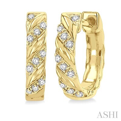 10KT Yellow Gold Half Twist Diamond Huggie Hoop Earrings