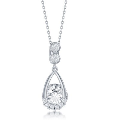 Silver Round Cubic Zirconia Pear-shaped Necklace