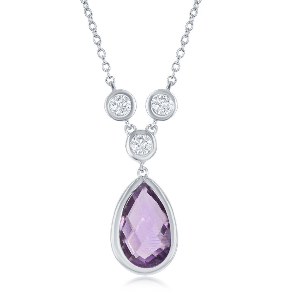 Silver Pear-Cut Amethyst Round White Topaz Accents Necklace