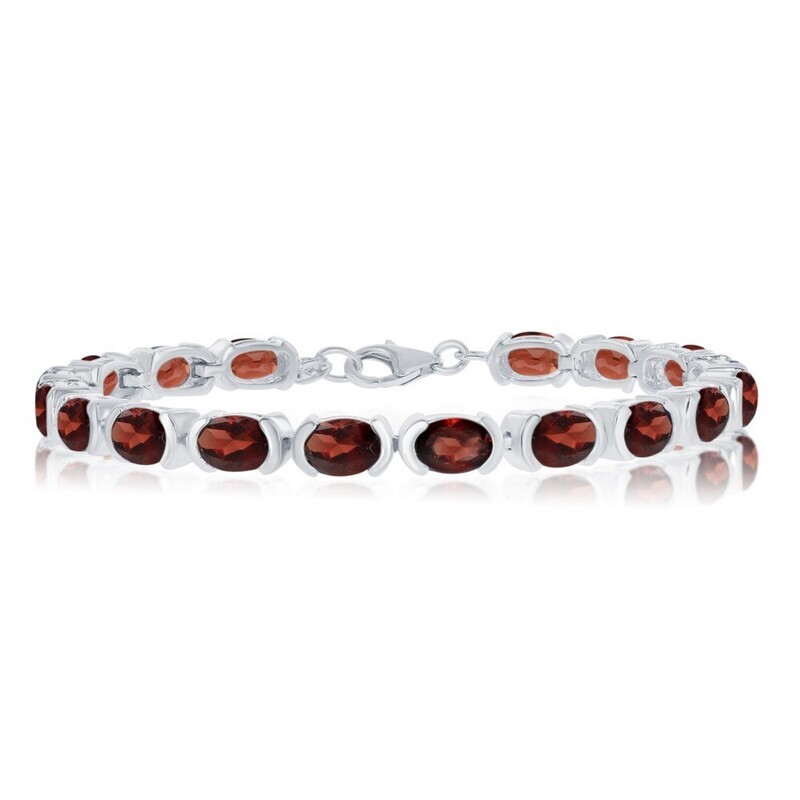 Silver Oval Garnet Bracelet