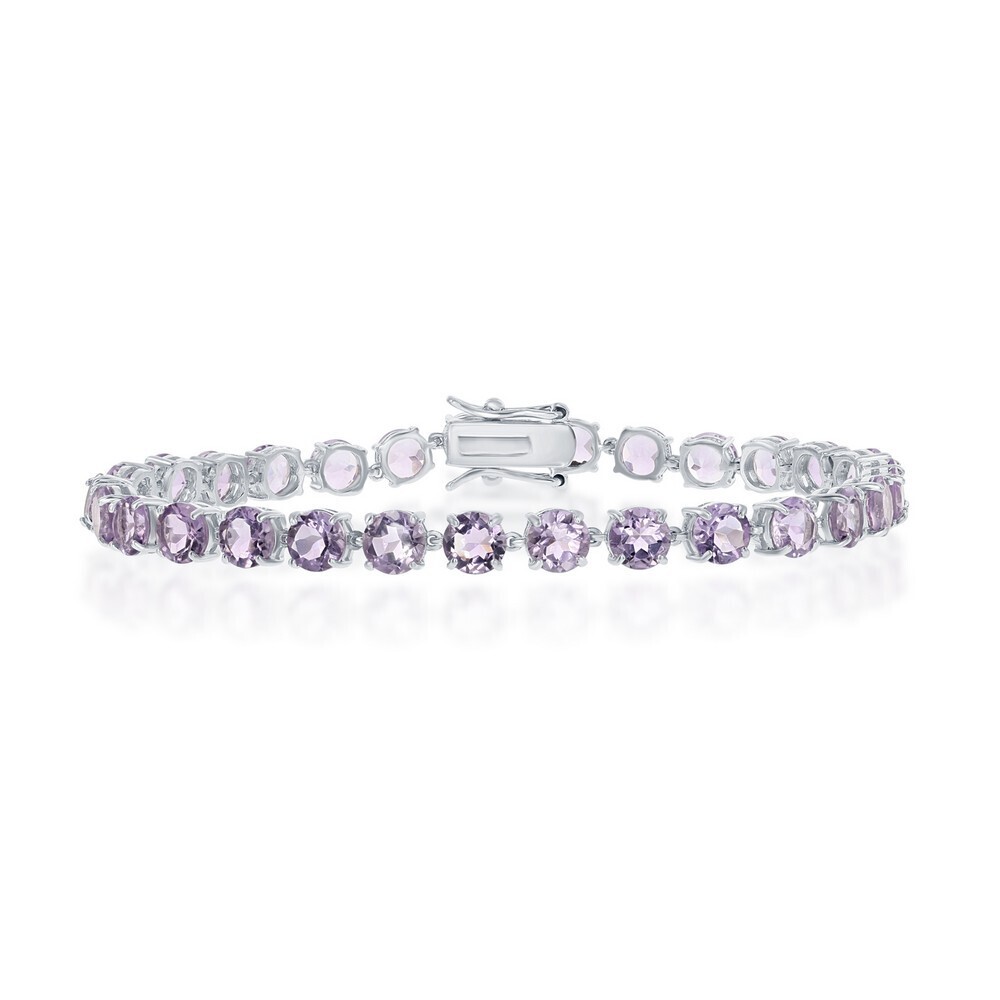 Silver Round Amethyst Tennis Bracelet