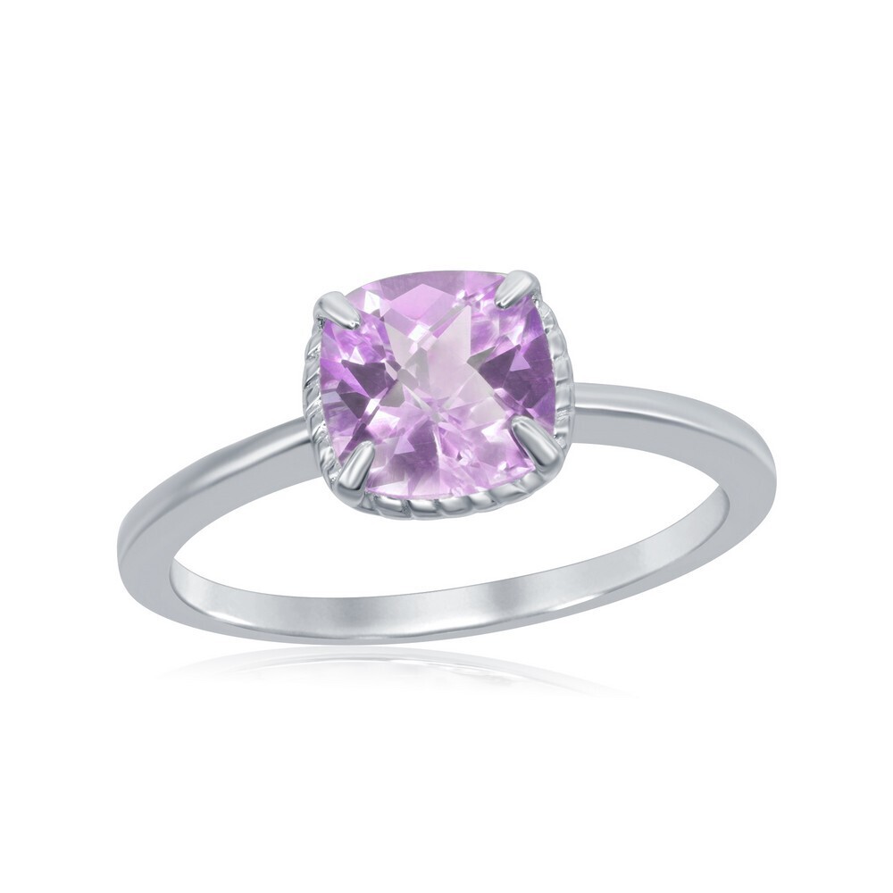 Silver Square Amethyst Rope Style Ring