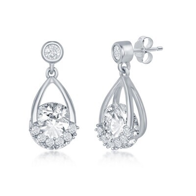 Silver Round Cubic Zirconia Pear-shaped Earrings