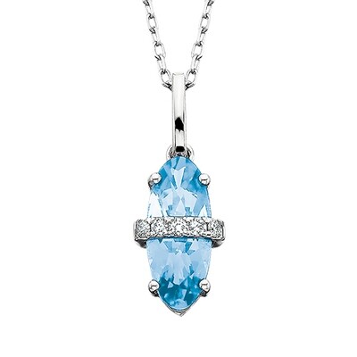 10KT White Gold Checkered Oval Blue Topaz and Diamond Accents Necklace