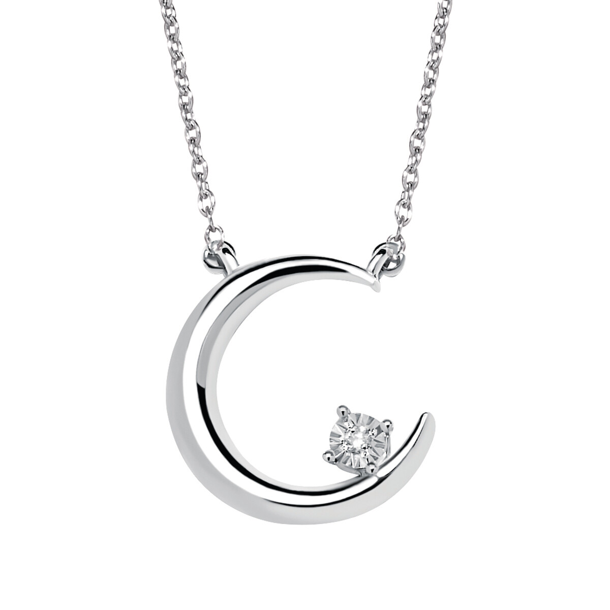 Silver Diamond Crescent Moon Necklace