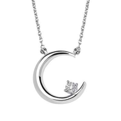 Silver Diamond Crescent Moon Necklace