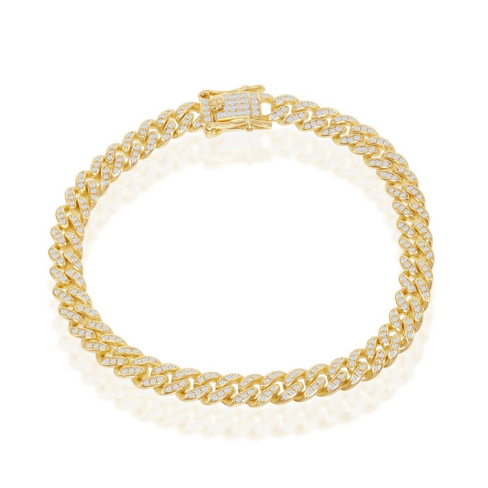 Yellow Gold-Plated Cubic Zirconia Miami Cuban Link Bracelet