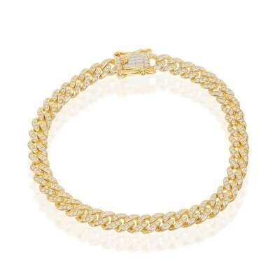 Yellow Gold-Plated Cubic Zirconia Miami Cuban Link Bracelet
