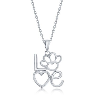 Silver Cubic Zirconia "LOVE" Paw Necklace