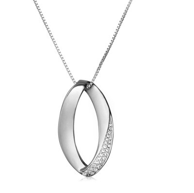 Silver White Sapphire Accent Oval Necklace