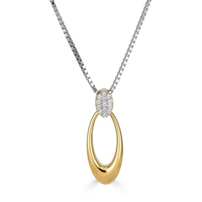 Silver TwoTone White Sapphire Bail Oval Necklace