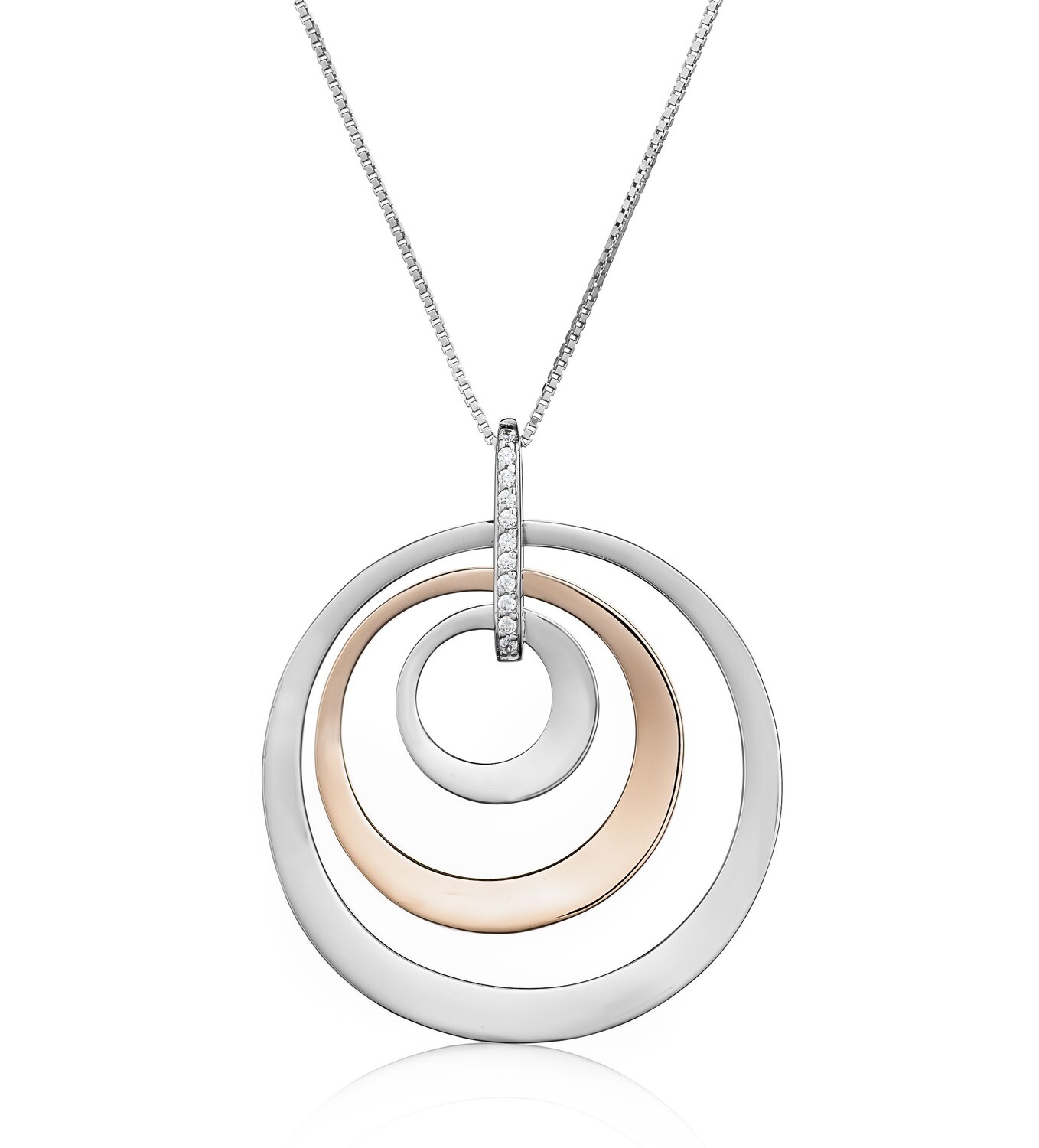 Silver TwoTone Three Circle White Sapphire Accents Necklace