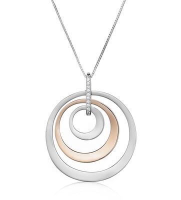 Silver TwoTone Three Circle White Sapphire Accents Necklace
