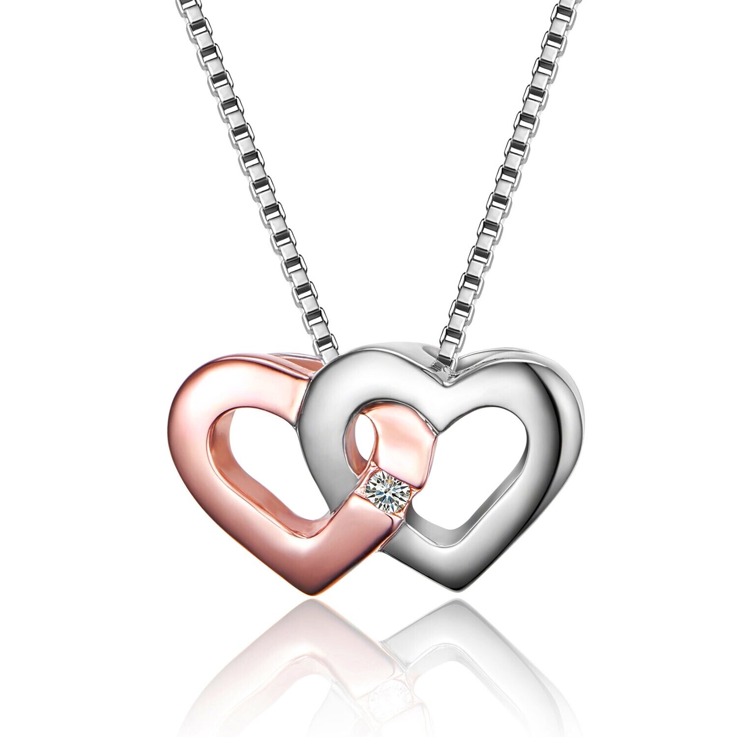 Silver TwoTone Interlocking Hearts Diamond Accent Necklace