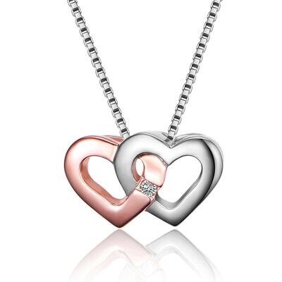 Silver TwoTone Interlocking Hearts Diamond Accent Necklace