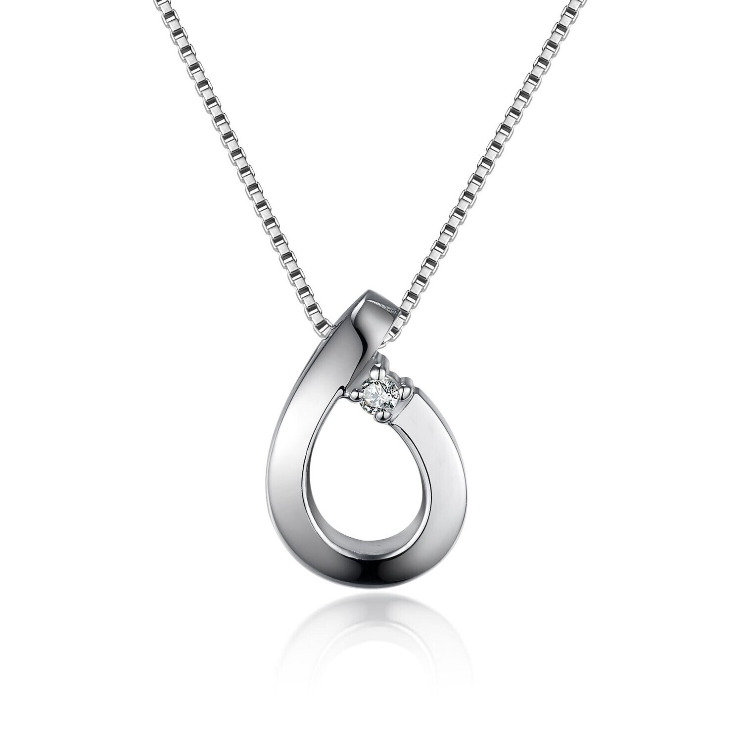 Silver Round Diamond Accent Teardrop Necklace