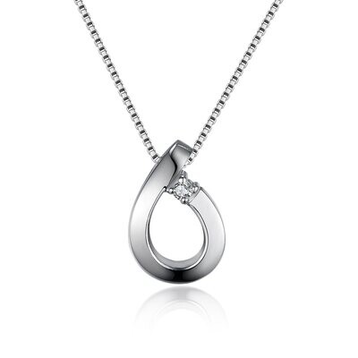 Silver Round Diamond Accent Teardrop Necklace